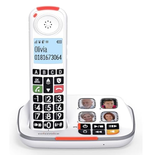 SWISSVOICE - Xtra 2355 Duo - DECT - Schnurloses Festnetztelefon - Große Tasten - Anrufbeantworter - Audio Boost - Kompatibel mit Hörgeräten - Anrufblockierung - 2 Mobilteile - Weiß von Alcatel