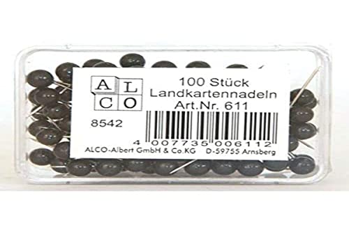 ALCO-Albert 611 - Landkartennadeln, Ø 5 x 16 mm, Dose á 100 Stück, schwarz von Alco-Albert