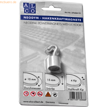 Alco Hakenmagnet Neodym Neodym (Nd) 15mm TG 4000 g weiß von Alco