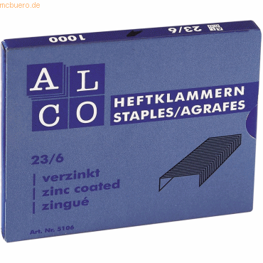 Alco Heftklammern Stahl verzinkt 23/6 VE=1000 Stück Alco Heftklammern Stahl verzinkt 23/6 VE=1000 Stück von Alco
