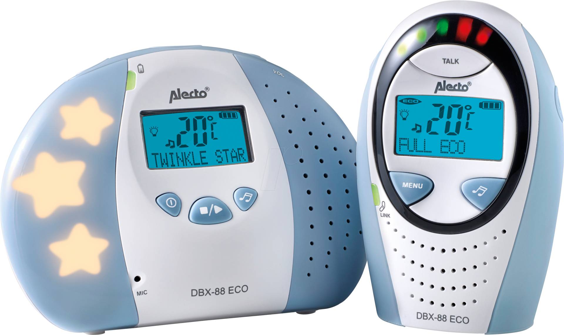 ALO DBX-88 ECO - DECT Babyphone mit Full ECO-Modus und Display, weiß / blau ALO DBX-88 ECO - DECT Babyphone mit Full ECO-Modus und Display, weiß / blau von Alecto