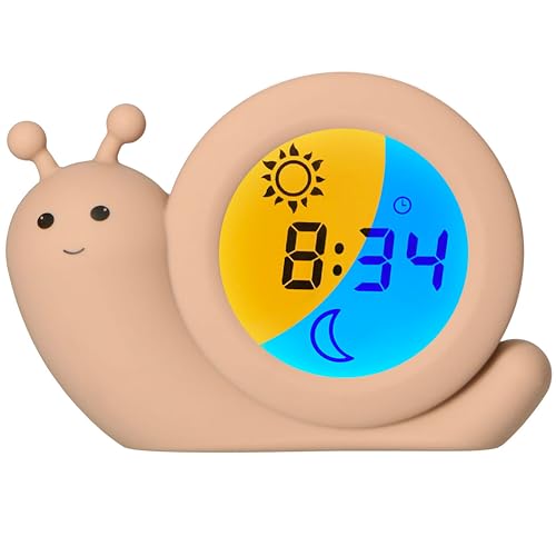 Alecto BC110BE SIMON - Pädagogischer Wecker Kinder - Schlaftrainer Kinder - Nachtlicht - Lernen von Schlafen und Aufwachen mit LED Kinderwecker - Taupe von Alecto