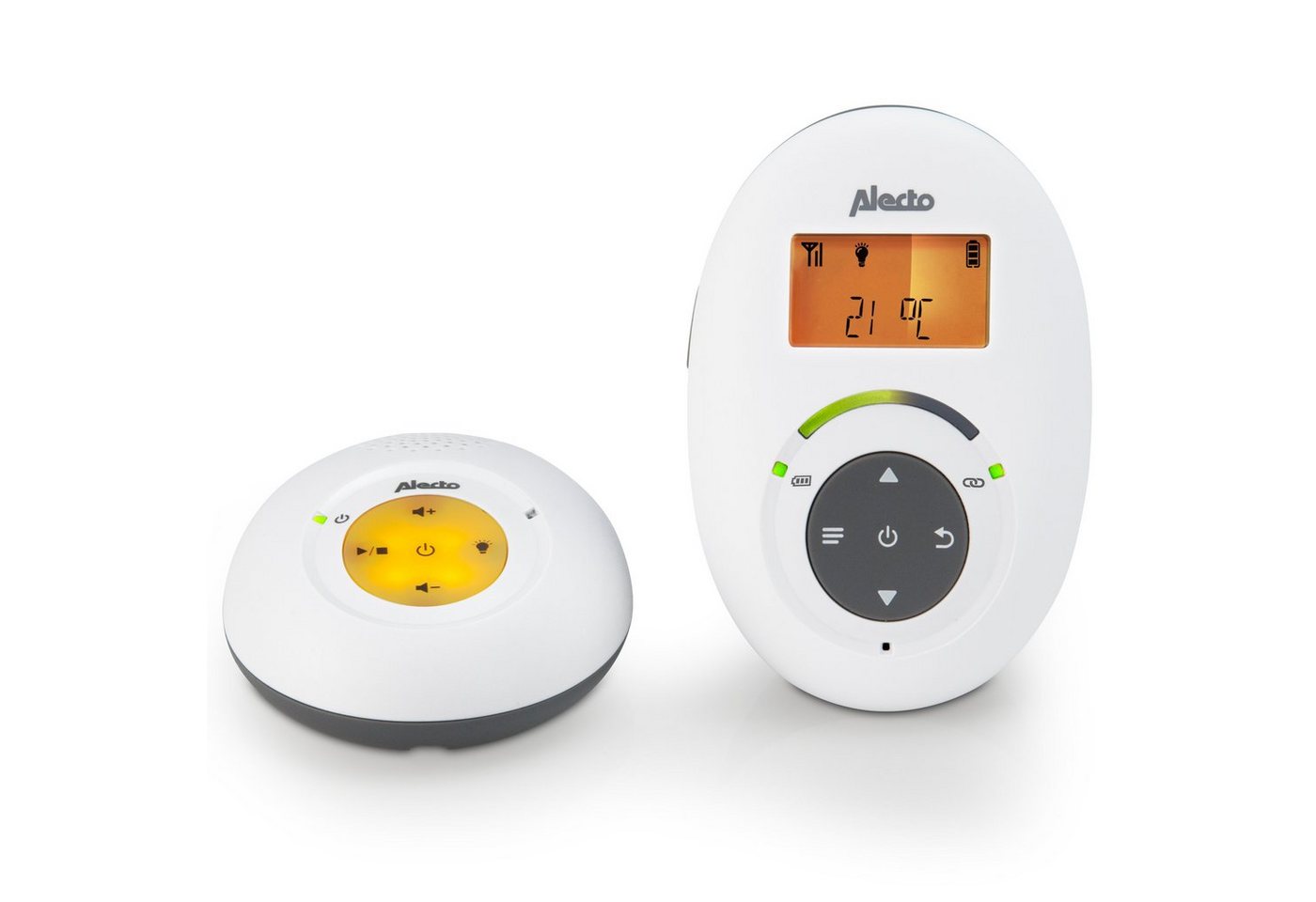 Alecto Babyphone DBX-125, 1-tlg., DECT Babyphone mit Full ECO-Modus, 300m Signal, Nachtlicht, Temperaturanzeige, Schlaf,-Rücksprechfunktion von Alecto