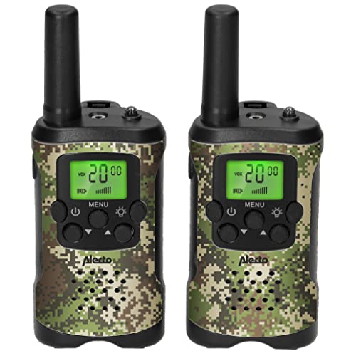 Alecto FR-115 - Set von Zwei Walkie Talkies - Reichweite bis zu 7 Kilometer - 8 Kanäle - integrierte Taschenlampe - beleuchtetes Display - Camouflage von Alecto