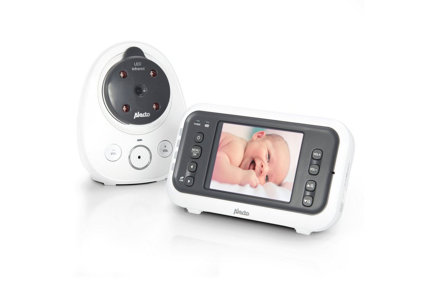 Alecto Video-Babyphone DVM-77, 1-tlg., Babyphone mit Kamera und 2.4-Farbdisplay, 300m Reichweite, sparsamen Eco-Modus, Elterneinheit mit 9 Std.Laufzeit" von Alecto