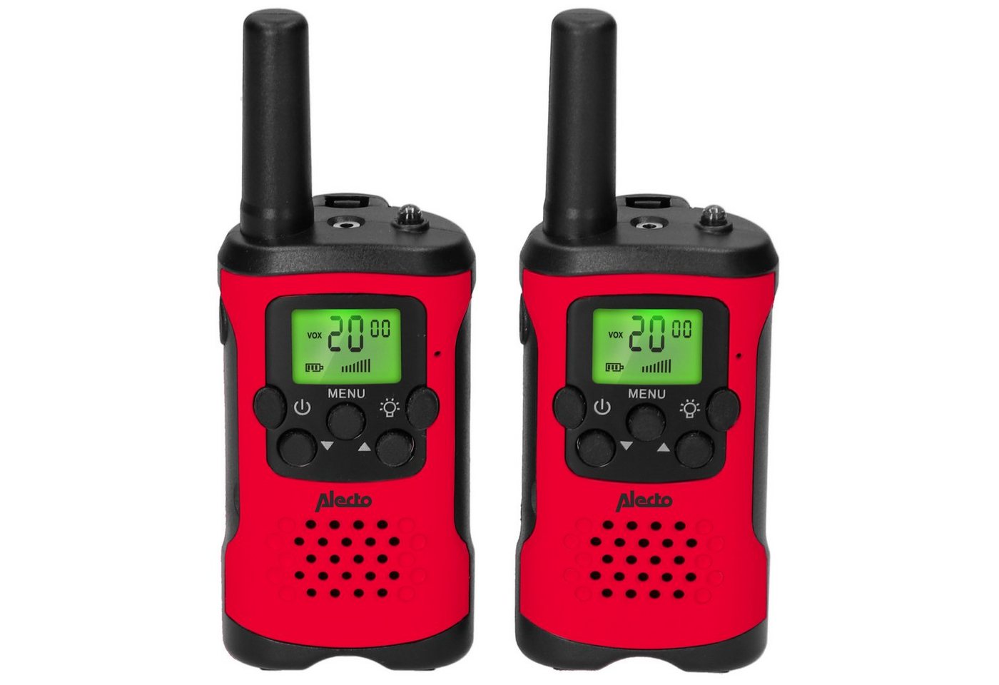 Alecto Walkie Talkie FR115RD, (Set, 2-St., 2er Set), 5km Reichweite, 24h Standby, Taschenlampe, 8 Kanäle, in 5 Farbsets von Alecto