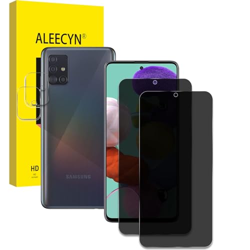[2+2] 2 Stück Sichtschutz Schutzfolie Für Samsung Galaxy A51 mit 2 Stück Kamera, 9H Härte,Schutzglas, Anti-Spion, Anti-Kratzen Displayschutzfolie von ALEECYN