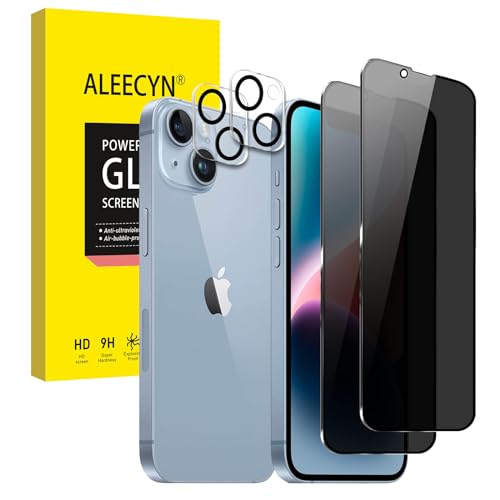 [2+2 Stück] 2 Stück Sichtschutz Schutzfolie Für iPhone 14 Plus mit 2 Stück Kamera Panzerfolie, 9H Härte Panzerglas, Anti-Spy Schutzglas, Anti-Spion, Anti-Kratzen Displayschutzfolie von ALEECYN