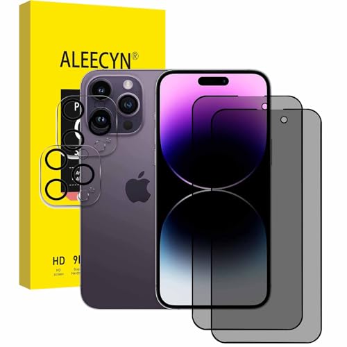 [2+2 Stück] 2 Stück Sichtschutz Schutzfolie Für iPhone 14 Pro Max mit 2 Stück Kamera Panzerfolie, 9H Härte Panzerglas, Anti-Spy Schutzglas, Anti-Spion, Anti-Kratzen Displayschutzfolie von ALEECYN