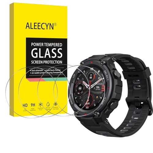 [4 Stück] Schutzfolie Kompatibel mit Amazfit T-Rex/Amazfit T-Rex Pro, 9H Härte Panzerglas, Wasserdichtes Gehärtetes Glas Folie, Blasenfreie Anti-Kratzen Displayschutzfolie, Hohe Klar Displayschutz von ALEECYN