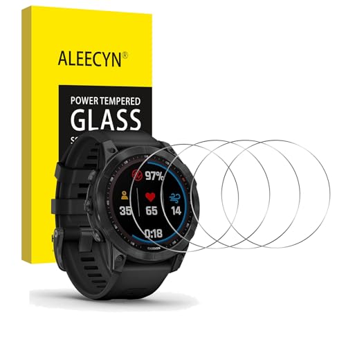 [4 Stück] Schutzfolie Kompatibel mit Garmin Fenix 7 47mm /Solar/Sapphire Solar, 9H Härte Panzerglas, Wasserdichtes Gehärtetes Glas Folie, Anti-Kratzen Displayschutzfolie, Hohe Klar Displayschutz von ALEECYN