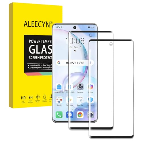 Aleecyn [2 Stück] Schutzfolie Kompatibel mit Honor 50/Huawei Nova 9, 9H Härte Panzerglas, 3D Cover, Gehärtetes Glas Folie, Blasenfreie Anti-Kratzen Displayschutzfolie, Hohe Klar Displayschutz von ALEECYN