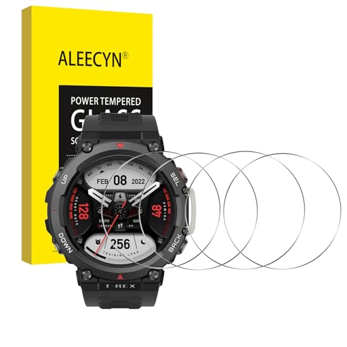 Aleecyn [4 Stück] Schutzfolie Kompatibel mitAmazfit T-Rex 2, 9H Härte, Wasserdichtes Gehärtetes Glas Folie, Blasenfreie Anti-Kratzen Displayschutzfolie, Hohe Klar Displayschutz von ALEECYN