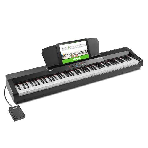 Alesis Recital Grand – E Piano 88 Tasten mit Hammermechanik Gewichteten Volle Größe Klavier, Lautsprechern, Kopfhörerausgang, fünf Premium-Stimmen, Klavier Lektionen-Abo von Alesis