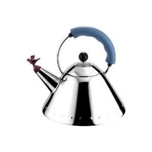 Alessi Wasserkessel aus Edelstahl Blau mit Griff und vogelförmiger Flöte (9093) von Alessi