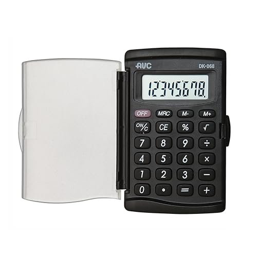 Alevar AVC Taschenrechner, 8 Ziffern, mit transparenter Hülle mit Klappe und Tasten aus Gummi, Format 57 x 92 x 8 mm, Farbe Schwarz, 1 Stück von Alevar