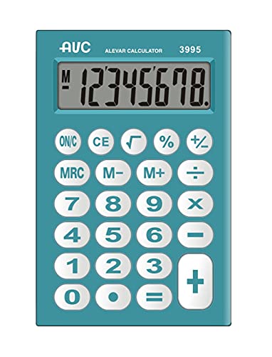Alevar AVC Taschenrechner mit 8 Ziffern mit großem Display und Tasten aus Gummi, Format 62 x 94 x 11 mm, Farbe Blau, 1 Stück von Alevar