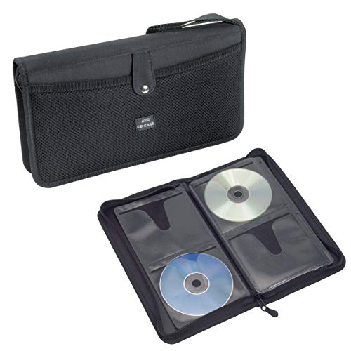 Alevar CD-Tasche für 48 Personen, tragbarer Organizer aus Nylon, mit Reißverschluss und Außentasche für CDs, DVDs und Blu-ray, Format 30 x 15,5 x 8 cm, Farbe: Schwarz, 1 Stück von Alevar