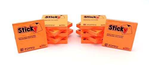 Alevar Sticky Block, 100 Stück, wiederverwendbar, 75 x 75 mm, Farbe Neon Orange, 12 Stück von Alevar