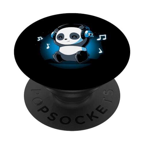 Alexamerch Pandas DJ-Panda Kopfhörer PopSockets Klebender PopGrip für Smartphones mit Ladeanschluss, Schwarz von Alexamerch Pandas