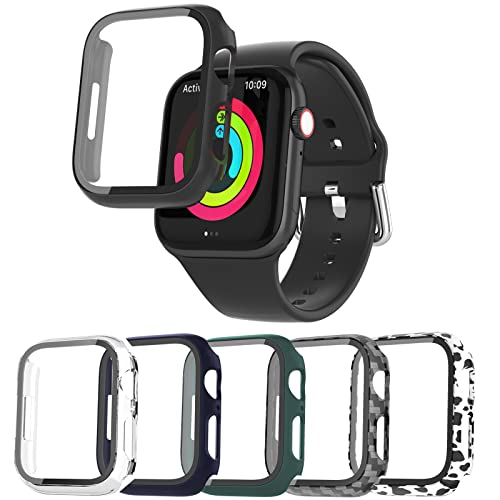 Aliaoce 6 Stück Schutzhülle Kompatibel mit Apple Watch 7 45mm, Vollschutz Hard PC Schutz Hülle Gehäuse mit Gehärtetes Glas Displayschutz HD Ultradünne Kratzfest Case für iWatch 45mm von Aliaoce