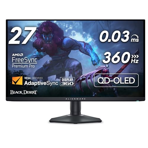 Alienware AW2725DF 27 Zoll QHD (2560x1440) Gaming Monitor, 360Hz, QD OLED, 0.03ms, AMD FreeSync Premium Pro, 99.3% DCI-P3, HDR400, USB-C, 2X DisplayPort, HDMI, 4X USB, 3 Jahre Garantie von Alienware