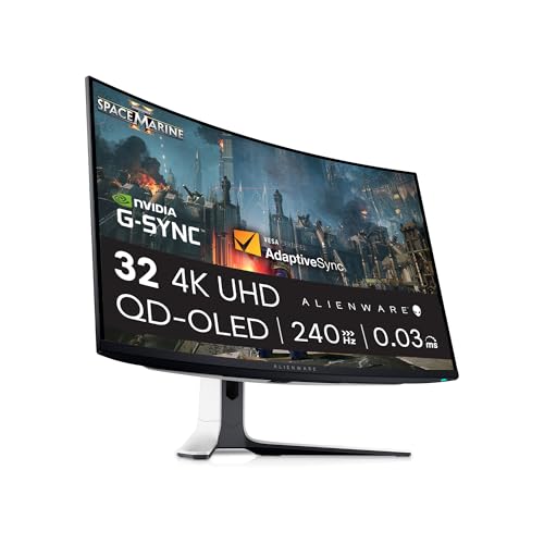 Alienware AW3225QF 32 Zoll 4K UHD (3840x2160) 1700R Curved Gaming Monitor, 240Hz, QD OLED, 0.03ms, NVIDIA G-SYNC Kompatibel, HDR, Dolby Vision, USB-C, DisplayPort, 2X HDMI, 4X USB, 3 Jahre Garantie von Alienware