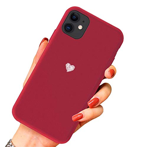 Alihtte Handyhülle Kompatibel mit iPhone 11 Hülle,rot Weich TPU Gummigel Back 3D Herzmuster und Mädchen Frau Weich Silikon Bumper Schutzhülle Case für iPhone 11 von Alihtte