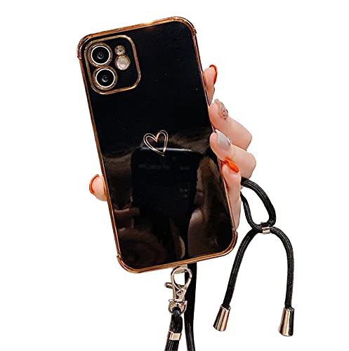 Alihtte Handykette Handyhülle für iPhone 12 Hülle mit Kordel zum Umhängen Necklace Hülle Transparent Silikon Schutzhülle mit Band Schnur mit Case zum umhängen Handykette für Apple iPhone 12-Herz-A von Alihtte