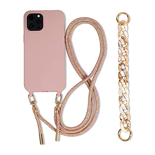 Alihtte Handykette Handyhülle für iPhone 12 Mini Hülle mit Kordel zum Umhängen Necklace Hülle Silikon Schutzhülle mit Verstellbarer Lanyard,Stoßfest Silikonhülle für iPhone 12 Mini Hellrosa von Alihtte