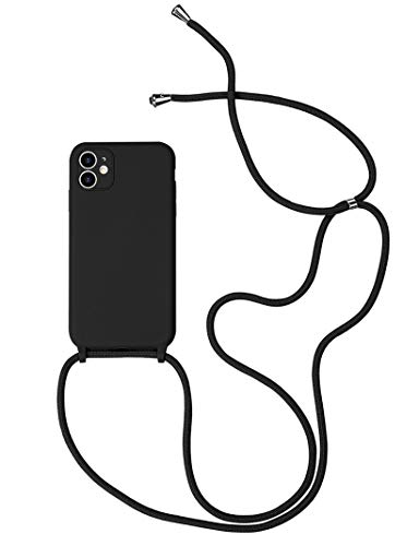 Alihtte Handykette Handyhülle für iPhone XR mit Kordel zum Umhängen Necklace Hülle Ultra dünn Silicone Schutzhülle mit Band Schnur mit Case zum umhängen Handykette für Apple iPhone XR, schwarz von Alihtte