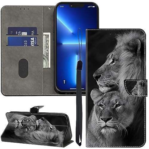 ALILANG Schutzhülle für LG G7 ThinQ mit Kreditkartenfach, Klappetui, PU-Leder, magnetische Schutzhülle für LG G7 ThinQ, zwei Löwen von Alilang