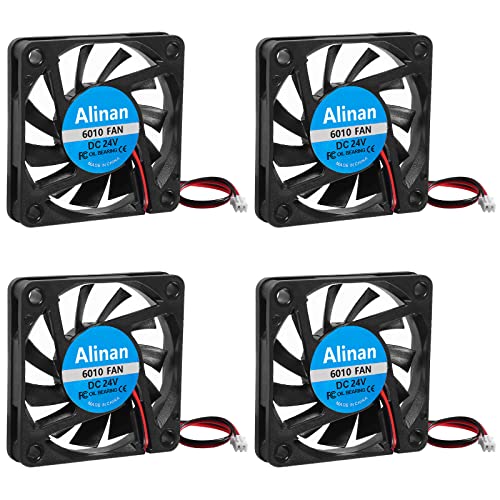 Alinan 4 Stück 6010 24 V Lüfter 60 x 60 x 10 mm 2-poliges Hülsenlager bürstenloser DC-Lüfter 3D-Drucker Kühlventilator Computerlüfter von Alinan
