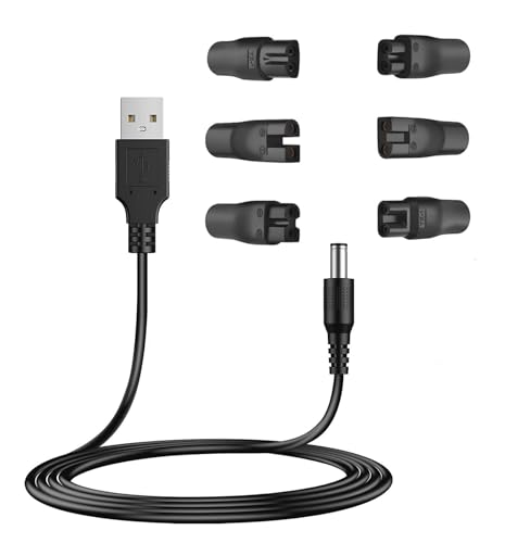 Aliwisdom 3,7V-5V Universal Rasierer Ersatz-Ladegerät USB für verschiedene Marken Elektrorasierer/Haarschneidemaschine/Hundeschermaschine/Epilierer, Mit 6 Universal-Adaptersteckern von Aliwisdom