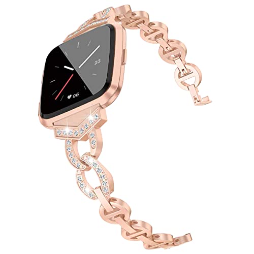 Aliwisdom Glänzendes Ersatzarmbänder 18mm 20mm 22mm für Smartwatch, Smartwatch Zubehör Legierung Metall Glitzern Strass Uhrenarmband Schnellverschluss Armband für Damen (18 mm, Roségold) von Aliwisdom