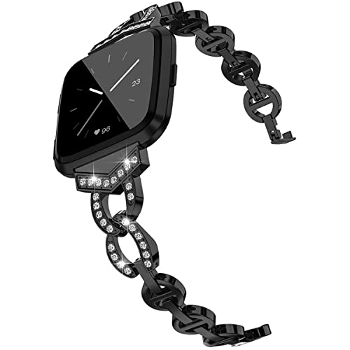 Aliwisdom Glänzendes Ersatzarmbänder 18mm 20mm 22mm für Smartwatch, Smartwatch Zubehör Legierung Metall Glitzern Strass Uhrenarmband Schnellverschluss Armband für Damen (20 mm, Schwarz) von Aliwisdom