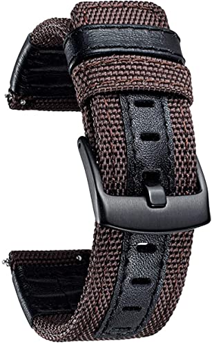 Aliwisdom Nylon Ersatz Uhrenarmband 20mm 22mm 24mm für Smartwatch, Smartwatch Zubehör Universal Nylon Canvas Leder Woven Metall Schließe Ersatzarmbänder Schnellverschluss Armband (20 mm, Braun) von Aliwisdom