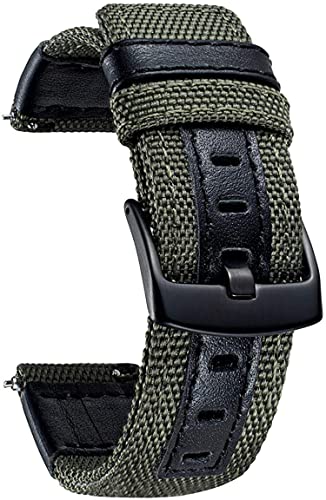 Aliwisdom Nylon Ersatz Uhrenarmband 20mm 22mm 24mm für Smartwatch, Smartwatch Zubehör Universal Nylon Canvas Leder Woven Metall Schließe Ersatzarmbänder Schnellverschluss Armband (20 mm, Grün) von Aliwisdom