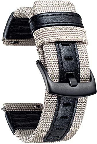 Aliwisdom Nylon Ersatz Uhrenarmband 20mm 22mm 24mm für Smartwatch, Smartwatch Zubehör Universal Nylon Canvas Leder Woven Metall Schließe Ersatzarmbänder Schnellverschluss Armband (22 mm, Khaki) von Aliwisdom