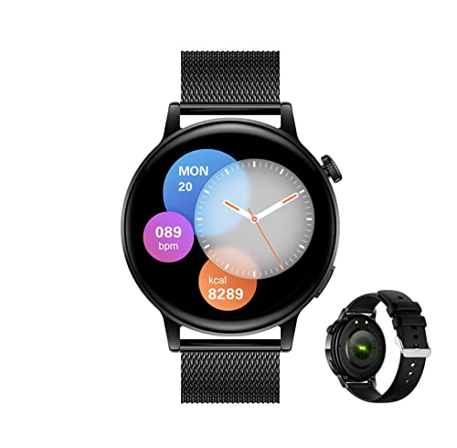 Aliwisdom Smartwatch für Herren Damen, 1,36 Zoll HD Rund Bluetooth Anruf Smart Watch Wasserdicht Fitness Tracker für iOS Android Mit Bluetooth telefonieren & Whatsapp Funktion (Schwarz) von Aliwisdom