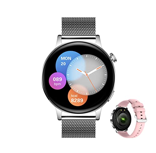 Aliwisdom Smartwatch für Herren Damen, 1,36 Zoll HD Rund Bluetooth Anruf Smart Watch Wasserdicht Fitness Tracker für iOS Android Mit Bluetooth telefonieren & Whatsapp Funktion (Silber) von Aliwisdom