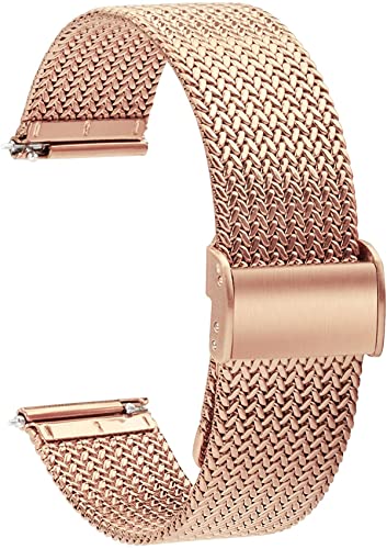 Aliwisdom Universal Ersatzarmbänder für Smartwatch 18mm 20mm 22mm, Smartwatch Zubehör Uhrenarmband Ersatz Watch Strap Edelstahl Metall Mesh Ersatzarmband Schnellverschluss Armband (20 mm, Roségold) von Aliwisdom