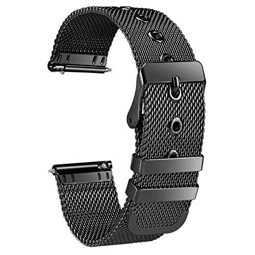 Aliwisdom Universal Ersatzarmbänder für Smartwatch 18mm 20mm 22mm, Smartwatch Zubehör Uhrenarmband Ersatz Watch Strap Edelstahl Metall Mesh Ersatzarmband Schnellverschluss Armband (20 mm, Schwarz) von Aliwisdom