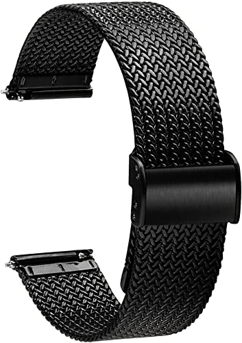 Aliwisdom Universal Ersatzarmbänder für Smartwatch 18mm 20mm 22mm, Smartwatch Zubehör Uhrenarmband Ersatz Watch Strap Edelstahl Metall Mesh Ersatzarmband Schnellverschluss Armband (22 mm, Schwarz) von Aliwisdom