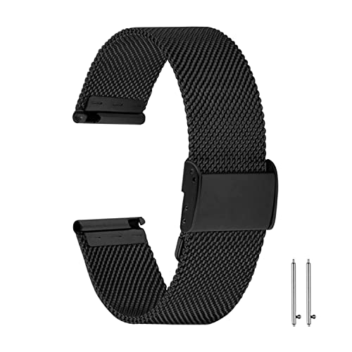 Aliwisdom Universal Ersatzarmbänder für Smartwatch 18mm 20mm 22mm, Smartwatch Zubehör Uhrenarmband Ersatz Watch Strap Edelstahl Metall Mesh Ersatzarmband Schnellverschluss Armband (Schwarz, 20 mm) von Aliwisdom