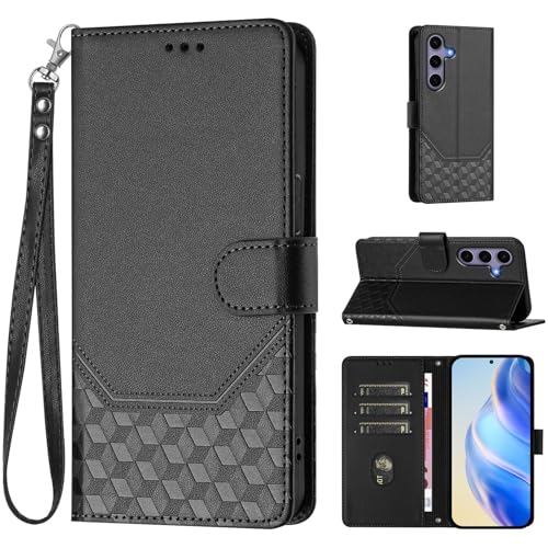 Alkax Schutzhülle für Samsung Galaxy S25, S24, mit RFID-Blockierung, Kartenfächern, magnetischem Ständer, Handschlaufe, Lederschutzhülle für Samsung Galaxy S25/S24, Schwarz Alkax Schutzhülle für Samsung Galaxy S25, S24, mit RFID-Blockierung, Kartenfächern, magnetischem Ständer, Handschlaufe, Lederschutzhülle für Samsung Galaxy S25/S24, Schwarz von Alkax