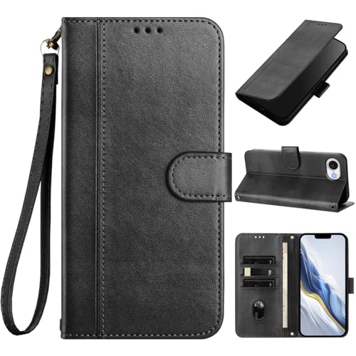 Alkax Schutzhülle für iPhone 16e 2025, Brieftasche, Kartenfächer, PU-Leder, Flip-Folio-Handyhülle, Handschlaufe, Magnetverschluss, Ständer, stoßfeste Schutzhüllen für iPhone 16e 2025, Schwarz Alkax Schutzhülle für iPhone 16e 2025, Brieftasche, Kartenfächer, PU-Leder, Flip-Folio-Handyhülle, Handschlaufe, Magnetverschluss, Ständer, stoßfeste Schutzhüllen für iPhone 16e 2025, Schwarz von Alkax