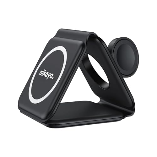 alkaya. faltbares kabelloses 3 in 1 Ladegerät, Ladestation für iPhone, Apple Watch, AirPods, stark magnetisch, Wireless Charger, 180 Grad Ladematte, (schwarz) von Alkaya