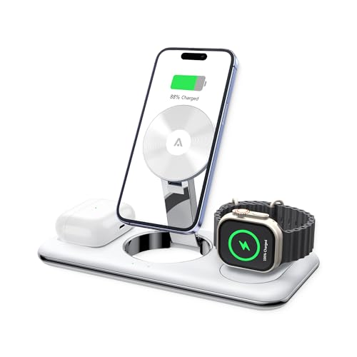 alkaya. Wireless 3 in 1 Ladestation, Ladegerät, kompatibel mit MagSafe, iPhone, Apple Watch und Samsung (weiß) von Alkaya