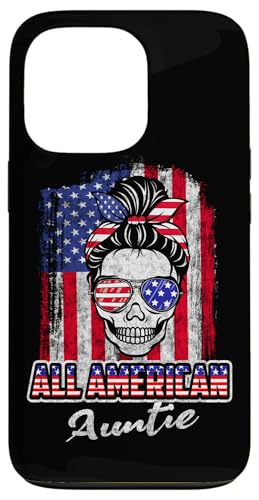 All American Auntie Patriotic Messy Bun Skull USA 4th July Hülle für iPhone 13 Pro All American Auntie Patriotic Messy Bun Skull USA 4th July Hülle für iPhone 13 Pro von All American 4th of July Matching Family